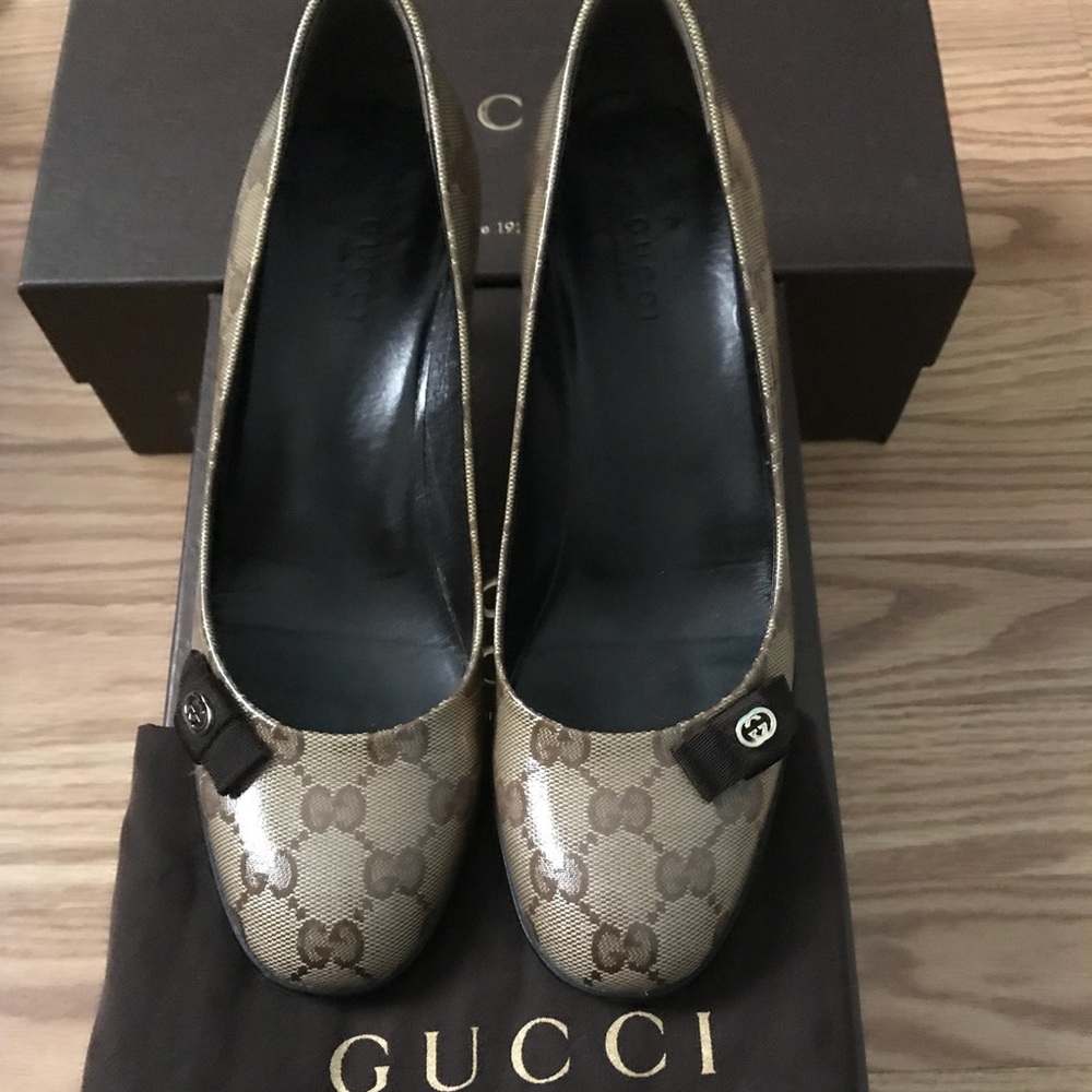 Gucci Beige GG Guccissima Coated Canvas Pumps